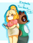 aloha_shirt anthro blonde_hair blush bottomwear clothed clothing female furgonomics hair male monotone_bottomwear monotone_clothing monotone_skirt pattern_clothing pattern_shirt pattern_topwear pencil_skirt shirt skirt tail tail_through_skirt text topwear pandaischub animal_crossing nintendo isabelle_(animal_crossing) tom_nook_(animal_crossing) canid canine canis domestic_dog mammal raccoon_dog shih_tzu tanuki toy_dog 3:4 comic english_text hi_res