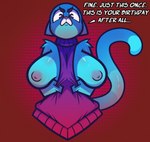 absurd_res angry areola big_breasts birthday_gift breasts breasts_apart cartoon_network dialogue domestic_cat english_text exposed_breasts felid feline felis female front_view hi_res mammal nicole_watterson nipples presenting solo tail text the_amazing_world_of_gumball yellowcyann