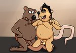 anthro balls belly black_nose brown_body duo erection genitals hug humanoid_genitalia humanoid_hands humanoid_penis male male/male moobs overweight overweight_anthro overweight_male penis neenya aardman_animations chicken_run flushed_away nick_(chicken_run) sid_(flushed_away) mammal murid murine rat rodent 2021 crossover hi_res