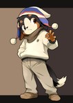 anthro brown_eyes chullo clothing fur headgear headwear male multicolored_body multicolored_fur solo young young_anthro young_male manmosu_marimo manizu canid canine mammal