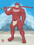 anthro asian_clothing big_muscles body_hair bulge clothing clothing_aside detailed_bulge east_asian_clothing fundoshi fur genital_outline japanese_clothing katana kemono male melee_weapon muscular muscular_anthro nipples penis_outline solo sword underwear underwear_aside weapon risuhiena the_boy_and_the_beast kumatetsu bear mammal absurd_res hi_res