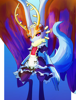 ambiguous_anthro ambiguous_gender anthro antlers biped black_sclera blue_background border bow_ribbon chest_tuft clothed clothed_anthro clothing digitigrade fluffy fluffy_tail frilly frilly_clothing fur head_wings horn huge_wings looking_at_viewer maid_headdress maid_uniform mouthless multicolored_body multicolored_eyes multicolored_fur neck_tuft outside_border pink_eyes pupils simple_background solo tail tan_body tan_fur teal_body teal_eyes teal_fur three-quarter_view tuft uniform unusual_wing_placement white_border wings drum_cat kirby_(series) nintendo fecto_elfilis alien chinchilla chinchillid mammal rodent starling_(kirby) 2022 absurd_res digital_drawing_(artwork) digital_media_(artwork) full-length_portrait hi_res pillarbox portrait