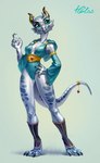 breasts claws cleavage clothed clothing female hand_on_hip horn jewelry looking_at_viewer non-mammal_breasts scales simple_background solo tail holivi mythology dragon mythological_creature mythological_scalie scalie hi_res