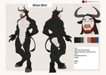 5_fingers anthro biped color_swatch countershade_face countershade_torso countershading eyewear fingers glasses hooves horn male solo tail tail_tuft text tuft nerton william_(englar) bovid bovine cattle mammal english_text model_sheet