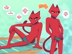 anthro blush bulge clothing erection genitals humanoid_genitalia humanoid_penis male penis speedo swimwear tail text wetwasabi cartoon_network courage_the_cowardly_dog katz_(courage_the_cowardly_dog) domestic_cat felid feline felis mammal english_text hi_res