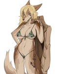 anthro bikini blonde_hair blue_eyes brown_body brown_clothing brown_coat brown_fur brown_topwear camo camo_print cheek_tuft clothed clothing coat ears_back eyelashes facial_tuft female front_view fur green_bikini green_clothing green_swimwear grey_bikini grey_clothing grey_swimwear hair hand_on_hip long_hair looking_at_viewer markings mouth_closed multicolored_bikini multicolored_clothing multicolored_swimwear narrowed_eyes pivoted_ears simple_background solo standing swimwear tan_body tan_fur topwear tuft two-piece_swimsuit unsigned white_background shermugi canid mammal 2023 digital_media_(artwork) hi_res portrait three-quarter_portrait