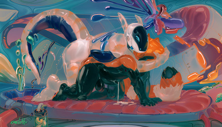 all_fours anthro armor balls belly big_balls big_butt big_feet big_penis big_tail black_balls black_belly black_body black_fur black_penis blue_belly blue_body blue_eyes blue_pawpads blue_tongue bodily_fluids butt candy claws cum cum_drip cum_inside cum_on_ground dessert detailed_background doggystyle dripping duo erection feet fingers fluffy fluffy_tail food from_behind_position fur genital_fluids genitals glistening glistening_body gummy_(food) hand_on_face hand_on_head headgear helmet humanoid_genitalia humanoid_penis long_ears male male/male male_penetrating markings multicolored_body nude open_mouth orange_body orange_fur orange_stripes overweight overweight_anthro overweight_male pawpads paws penetration penile penis pink_pawpads plantigrade sex stripes tail text thick_thighs toes tongue tongue_out visor white_body wide_hips yellow_eyes oselotti atlas_(asiantrashpanda) genesis_(asiantrashpanda) ailurid blue-tongued_skink lizard mammal red_panda reptile scalie skink synth_(vader-san) 2025 absurd_res artist_name colorful_theme detailed digital_drawing_(artwork) digital_media_(artwork) english_text hi_res signature widescreen