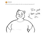 anthro ask_blog asking asking_another asking_why clothing dialogue dialogue_box eyes_closed male message moobs name_drop name_in_message number partial_speech_bubble question shirt slightly_chubby slightly_chubby_anthro slightly_chubby_male smile smug_grin solo text topwear user_avatar user_message digitalpelican curious_cat joey_(digitalpelican) canid canine mammal raccoon_dog tanuki english_text