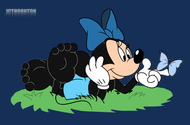 anthro barefoot black_body black_nose bow_(feature) clothing feet female gloves handwear smile soles toes white_clothing white_gloves white_handwear jcthornton disney minnie_mouse arthropod butterfly insect lepidopteran mammal mouse murid murine rodent absurd_res alpha_channel hi_res