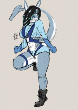 action_pose anthro black_hair boots clothing ears_up female footwear gym_leader hair highlights_(coloring) looking_at_viewer pose shoes solo tail declu nintendo pokemon arka_(merci?) pokemon_trainer skyla_(pokemon) aquatic fish shark blue_and_white colored_sketch hi_res monochrome sketch watermark