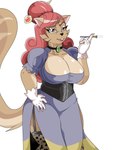 anthro big_breasts blush breasts brown_body brown_fur clothed clothing duo female fur hair huge_breasts long_hair mature_anthro mature_female open_mouth red_eyes red_hair savage_gun simple_background smile solo slasheramaya monster_gears sugar_momma_glenda domestic_cat felid feline felis mammal absurd_res digital_media_(artwork) hi_res