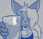 big_hair chest_tuft clothing container cup eyelashes hair holding_container holding_cup holding_object looking_at_viewer smile smug topwear tuft conditional_dnp teckworks percy_(teckworks) domestic_cat felid feline felis mammal 2023 blue_theme cool_colors