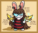 anthro bangs black_bottomwear black_clothing black_jacket black_pants black_stripes black_topwear blue_eyewear blue_sunglasses border bottomwear brown_border brown_hair buckteeth chain_chomp_ear_piercing closed_smile clothed clothing dress dual_wielding ear_piercing eyewear featureless_legs female female_anthro fur gun hair holding_gun holding_object holding_ranged_weapon holding_weapon jacket long_ears long_hair mouth_closed multicolored_body noseless open_clothing open_jacket open_topwear pants pattern_clothing pattern_dress piercing ranged_weapon red_clothing red_dress simple_background smile solo striped_clothing striped_dress stripes sunglasses tan_body tan_inner_ear tan_skin teeth text topwear two_tone_body weapon white_body white_fur altermentality banjo-kazooie mario_bros mario_plus_rabbids_kingdom_battle nintendo rareware raving_rabbids rayman_(series) ubisoft fan_character rabbid_courtney chain_chomp jinjo lagomorph mammal rabbid 2023 colored crossover digital_drawing_(artwork) digital_media_(artwork) english_description english_text full-length_portrait portrait shaded