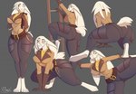 all_fours anthro bent_over big_breasts big_butt breasts butt climbing clothing crawling curvy_figure female floppy_ears fur hair hair_over_eye hourglass_figure knife lop_ears raised_leg scut_tail short_tail solo tail thick_thighs tight_clothing white_body white_fur hiverdose last_fables eni_siverets_(last_fables) hare lagomorph leporid mammal multiple_scenes