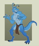 anthro blue_body blue_scales bottomwear brown_eyes clothed clothing featureless_chest loincloth loincloth_only male navel scales smile solo tail teeth topless silverclaw1 domo_(ben300) alien digital_media_(artwork) hi_res