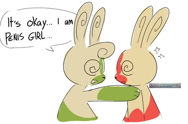 anthro comforting dialogue duo female happy male male/female multicolored_body simple_background speech_bubble text white_background valkenite nintendo pokemon generation_3_pokemon lagomorph mammal pokemon_(species) spinda english_text hi_res