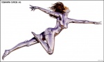 cybernetics cyborg female flying glistening hajime_sorayama machine metallic_body nipples not_furry pinup pose solo technophilia