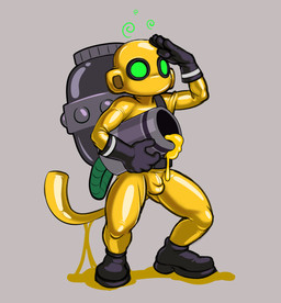 anthro backpack balls_outline bound bulge clothing detailed_bulge eyewear genital_outline gesture glistening glistening_body glistening_clothing glistening_thighs gloves glue glue_covered goggles goo_drip green_eyes handwear holding_object latex latex_clothing latex_mask latex_skinsuit male mask penis_outline salute simple_background skinsuit slime solo swirls tail tight_clothing yellow_latex owy bloons_tower_defense ninja_kiwi glue_gunner haplorhine mammal monkey primate hi_res
