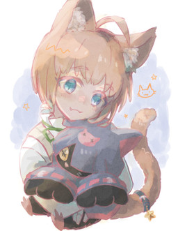 anthro black_body black_fur blonde_hair blue_eyes cloak clothing cowl duo fur hair hug male pupils unusual_pupils wings yellow_eyes ebiebionigiri bandai_namco digimon digimon_beatbreak makoto_kuonji animal_humanoid cat_humanoid chiropmon digimon_(species) felid felid_humanoid feline feline_humanoid humanoid mammal mammal_humanoid hi_res
