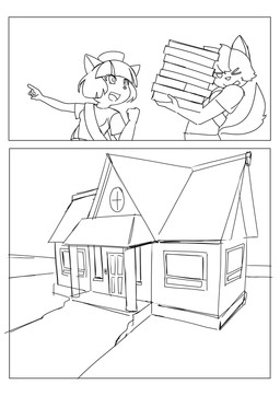 adolescent anthro bangs breasts building clothed clothed_anthro clothed_female clothed_male clothing duo female female_anthro gesture hair hand_gesture hat headgear headwear house male male_anthro one_eye_closed open_mouth pointing sash short_hair small_breasts tail window young young_anthro young_female young_male zircontenshin97 bittersweet_candy_bowl girl_scout abbey_(bcb) molly_(bcb) felid feline felis mammal absurd_res black_and_white comic digital_drawing_(artwork) digital_media_(artwork) hi_res line_art monochrome