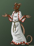 anthro brown_body brown_fur clothed clothing fur green_eyes male rat_tail robe simple_background solo tail teeth topwear sealer4258 claviarm mammal murid murine rat rodent digital_media_(artwork) hi_res