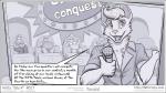 16:9 anthro belly big_belly big_breasts breasts canid canine claws clothed clothing comic dialogue english_text faf female fox group mammal monochrome obese overweight speech_bubble text url widescreen