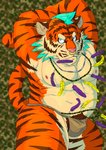 anthro asian_clothing belly bulge clothing east_asian_clothing fundoshi japanese_clothing kemono male moobs nipples pink_nose pubes slightly_chubby solo underwear raichoclub felid mammal pantherine tiger 2017