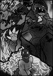 anthro blood bodily_fluids burning crush debris female fire group impalement male ctrl-atl-replace7888 waston luda_ivanov alligator alligatorid crocodile crocodilian reptile scalie absurd_res comic hi_res