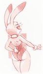 2016 anthro backless_clothing backless_leotard big_butt biped blush bodily_fluids breasts bunny_costume butt clothed clothing costume countershading digital_media_(artwork) disney exposed_back female fur hand_on_hip hi_res judy_hopps lagomorph leotard leporid lingerie long_ears looking_at_viewer looking_back mammal monochrome nervous open-back_leotard playboy playboy_bunny rabbit rear_view secretly_saucy side_boob simple_background sketch small_breasts smile solo standing sweat sweatdrop teddy_(clothing) thick_thighs thigh_gap tight_clothing white_background wide_hips zootopia