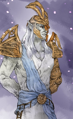 armor clothed clothing hair hat headgear headwear helmet male not_furry red_eyes solo white_hair tomato_(artist) bethesda_game_studios microsoft the_elder_scrolls the_elder_scrolls_online sotha_sil chimer_(the_elder_scrolls) deity dunmer elf humanoid