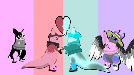 abbey calm clothing cold cozy female female/female love male male/male mastermind pattern_background scar simple_background slugsona wings abbeydodds rain_world videocult slugcat 16:9 colorful_theme hi_res widescreen