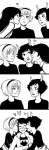 female female/female group heart_symbol horn kissing not_furry penstab homestuck ms_paint_adventures jade_harley kanaya_maryam rose_lalonde alien alien_humanoid horned_humanoid human humanoid mammal troll_(homestuck) monochrome