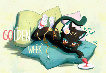 anthro areola bikini biped blush blush_lines bracelet butt clothed clothing dessert eyebrows facial_markings female flat_chested flower_on_head food footwear forehead_markings gold_bikini head_markings holding_food holding_ice_cream holding_object ice_cream inner_ear_fluff jewelry loli looking_at_viewer lying lying_on_pillow markings nipples on_front partially_clothed pillow pose purring scratch_mark solo swimwear text thighlet tuft two-piece_swimsuit yellow_eyes yellow_markings yellow_nipples yellow_nose young young_anthro young_female aas golden_week iris_(aas) domestic_cat felid feline felis mammal 2025 absurd_res english_text hi_res