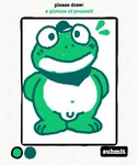 anthro bodily_fluids clothing genitals hands_behind_back hat headgear headwear kerchief male navel nude penis simple_background solo sweat text white_background nishi_oxnard drawful jackbox_games nintendo star_fox the_jackbox_party_pack slippy_toad amphibian frog 5:6 english_text