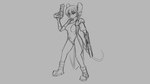 16:9 2019 anthro boots breasts clothing digital_drawing_(artwork) digital_media_(artwork) female footwear grey_background gun hair mammal melee_weapon monochrome mouse murid murine navel nipples ranged_weapon rodent short_hair simple_background sketch solo underwear watsup weapon whiskers widescreen