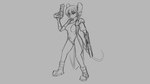 16:9 2019 anthro boots breasts clothing digital_drawing_(artwork) digital_media_(artwork) female footwear grey_background gun hair mammal melee_weapon monochrome mouse murid murine navel nipples ranged_weapon rodent shoes short_hair simple_background sketch solo underwear watsup weapon whiskers widescreen