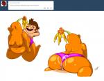 armpit_hair big_butt blush bodily_fluids body_hair breasts brown_eyes brown_hair brown_nipples butt cum cum_on_butt duo female genital_fluids hair hot_dogging interspecies male mouthless navel nipples not_furry orange_body orange_skin overweight sex timoteihiv mario_bros nintendo super_mario_sunshine mario human mammal pianta_(super_mario_sunshine)