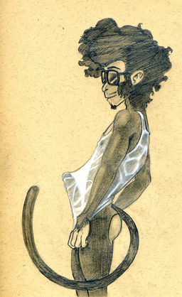 anthro bottomless butt clothed clothing erection erection_under_clothing eyewear genitals humanoid_genitalia humanoid_penis male penis pose shirt side_view simple_background solo standing sunglasses tank_top topwear wet wet_clothing wet_shirt wet_topwear tush_(artist) haplorhine mammal monkey primate 2016 graphite_(artwork) hi_res monochrome pinup traditional_media_(artwork)