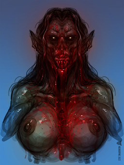 anthro blood bodily_fluids breasts female gore nipples solo teeth neurodyne humanoid unknown_species vampire 2022 3:4