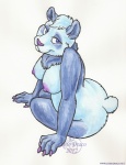 anthro biped blue_eyes breasts female looking_at_viewer nipples nude simple_background sitting slightly_chubby solo white_background curiodraco bear giant_panda mammal