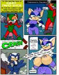 anthro areola balls big_breasts breasts bulge dialogue erect_nipples erection female genitals group huge_breasts male multi_genitalia multi_penis nipples penis speech_bubble text terrenslks sega sonic_the_hedgehog_(series) barroness_bombshell captain_two-dick fan_character lilogal marine_the_raccoon rouge_the_bat badger bat mammal mustelid musteline procyonid raccoon 2016 bad_metadata comic english_text hi_res missing_sample