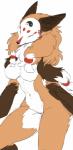 anthro biped breasts brown_body brown_fur eyes_closed featureless_breasts featureless_crotch female fur multi_tail navel nude simple_background solo standing tail tan_body tan_fur white_background yin_yang ingi iroha_(character) canid canine fox mammal hi_res