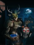 anthro antlers armor biped building candy cosplay dessert fantasy food guardian headgear helmet holidays horn house male male_anthro pose solo sweets warrior hnz doom_(series) halloween id_software microsoft doom_slayer deer mammal