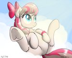 accessory bow_(feature) bow_accessory bow_ribbon centered_hair_bow cloud female feral hair_accessory hair_bow hair_ribbon ribbons sky smile solo bluemeganium friendship_is_magic hasbro my_little_pony angel_wings_(mlp) equid equine horse mammal