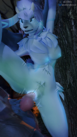 animal_genitalia animal_penis anthro athletic athletic_anthro athletic_female big_breasts big_knot big_penis blue_eyes bodily_fluids breasts canine_genitalia canine_penis clothed clothing cum cum_drip dominant dominant_male dripping duo ejaculation female female_focus female_penetrated fur genital_fluids genitals glowing glowing_eyes glowing_genitalia glowing_markings glowing_nipples knot knotted_penis male male/female male_penetrating male_penetrating_female markings nipples nude nude_anthro nude_female outdoor_nudity outside outside_sex partially_clothed penetration penis sex size_difference spread_legs spreading vaginal vaginal_penetration white_body white_fur samtrix valcon_(modeler) league_of_legends mythology riot_games tencent kindred_(lol) lamb_(lol) warwick_(lol) bovid canid canine caprine mammal mythological_canine mythological_creature sheep werecanid werecanine werecreature werewolf 3d_(artwork) 4k 9:16 absurd_res digital_media_(artwork) hi_res