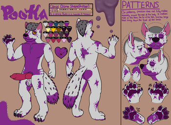 anthro anus balls big_penis claws feet fingers fur genitals grey_body grey_fur grey_hair hair knot knotted_penis male nude patterns_on_fur paws penis pupils purple_hairtip simple_background slime solo standing tail text toes tongue yellow_eyes yellow_pupils yellow_sclera pookashifts pooka_(pookashifts) canid canine mammal absurd_res artist_name colored digital_drawing_(artwork) digital_media_(artwork) english_text hi_res model_sheet