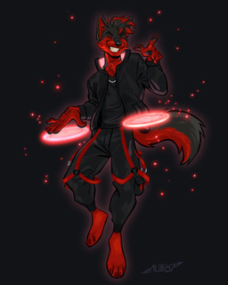 4_toes 5_fingers anthro big_grin black_background black_body black_claws black_fur black_nose bottomwear cheek_tuft cjk_character cjk_character_tattoo claws clothed clothed_male clothing countershading disc eyes_closed facial_tuft feet fingers floating_object fluffy fluffy_tail fully_clothed fully_clothed_male fur glowing glowing_clothing grin hand_pawpads happy harness head_tuft highlights_(coloring) inner_ear_fluff jacket jewelry male neck_tuft necklace pants pawpads red_body red_fur red_highlights red_inner_ear_fluff shirt simple_background smile solo sparkles tail tattoo teeth toes topwear tuft whisker_spots whiskers alibi_47 boe_(boweenie) canid canine canis domestic_dog mammal 2024 black_and_white_and_red digital_media_(artwork) hi_res shaded signature
