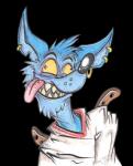 2020 activision alpha_channel anthro blue_body blue_fur clothed clothing crash_bandicoot_(series) fangs front_view fur grin hair insane kangaroo krolik macropod male mammal marsupial piercing portrait pose red_eyes restrained restraints ripper_roo signature smile solo straitjacket teeth tongue tongue_out traditional_media_(artwork) yellow_sclera