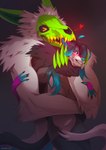 anthro bite blush caressing claws duo ear_bite fangs female hand_on_neck heart_symbol male male/female muscular muscular_male nude smile standing teeth darkyrey jaxxx yozora canid canine canis mammal skull_dog wolf absurd_res hi_res