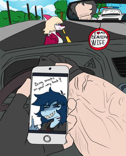 anthro black_clothing black_gloves black_handwear blonde_hair blue_body blue_eyes blue_hair blue_scales blue_sky bone_frill car cellphone claws clothing day detailed_background dialogue driving_car electronics eyelashes eyes_closed facetime female finger_claws fingerless_gloves first_person_view frill_(anatomy) gesture gloves grey_hair group hair hand_gesture handwear human_pov inside jacket light-skinned_male light_body light_skin long_hair magenta_body magenta_scales male male_pov middle_finger multicolored_body multicolored_scales muscular muscular_human muscular_male phone police police_car police_vehicle red_clothing red_jacket red_topwear scales sharp_teeth short_hair sky smartphone smile snout stubble teeth text topwear trio two_tone_body two_tone_scales vehicle vein veiny_arms white_body white_scales jacket_ignites third-party_edit cavemanon_studios i_wani_hug_that_gator snoot_game fan_character mia_moretti tokumei_(yakuzanon) valerie_(mellowcapsaicin) aquatic dinosaur fish hadrosaurid human mackerel_shark mammal megalodon ornithischian ornithopod parasaurolophus prehistoric_species reptile scalie shark 2025 color_edit colored digital_drawing_(artwork) digital_media_(artwork) english_text hi_res meme